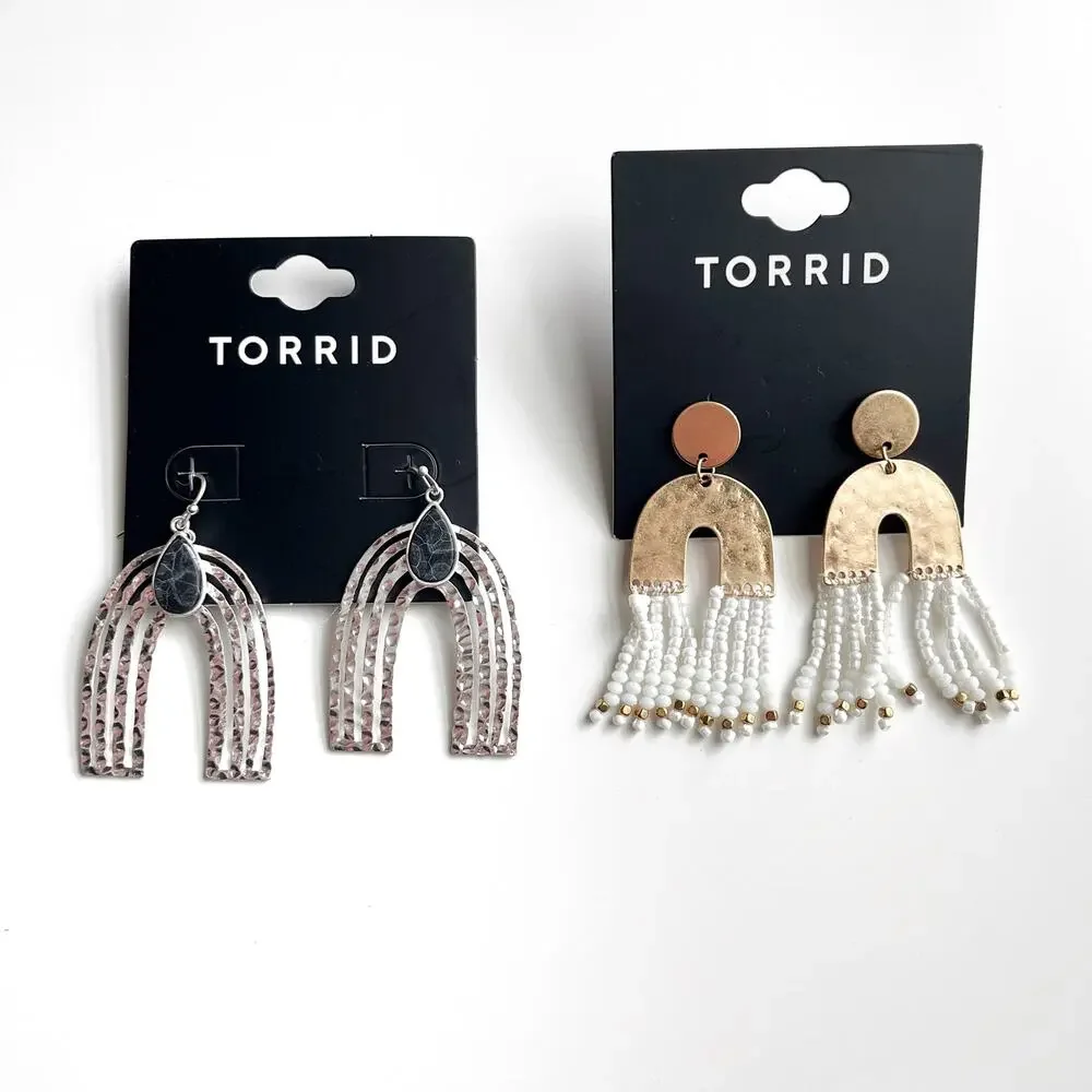 Torrid Geometric Arch Earrings - Beaded Metal Dangle Statement Jewelry Beads